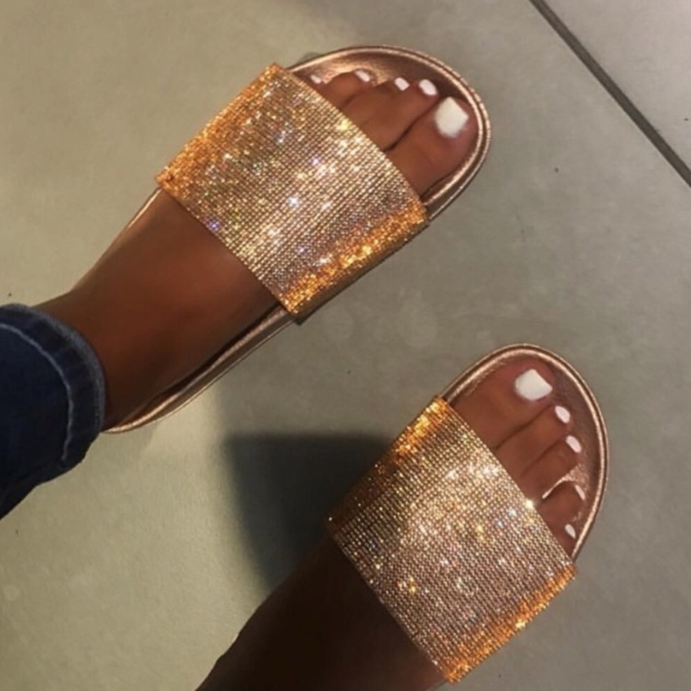 ONE LEFT! Rose gold bling slides - Picture 1 of 3